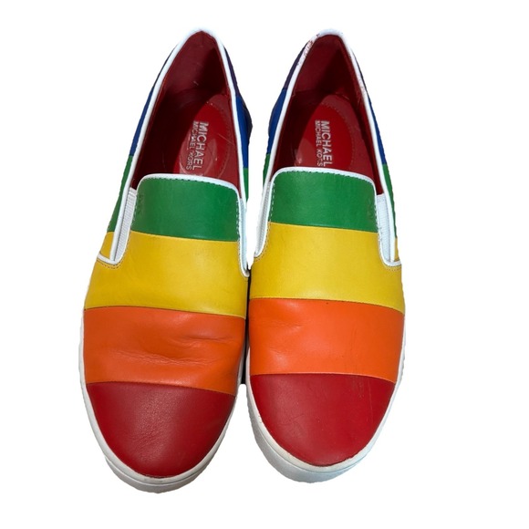 Michael Kors Dylan Rainbow Womens 5.5 leather slip on‎  Pride shoes sneakers - Picture 2 of 11